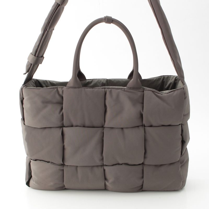 Bottega Veneta Maxi Intrecciato Arco Nylon Large 2-Way Shoulder Tote Gray Moss