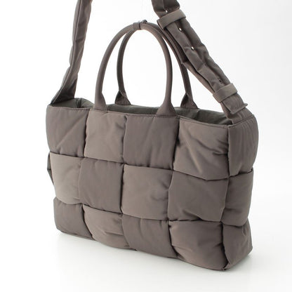 Bottega Veneta Maxi Intrecciato Arco Nylon Large 2-Way Shoulder Tote Gray Moss