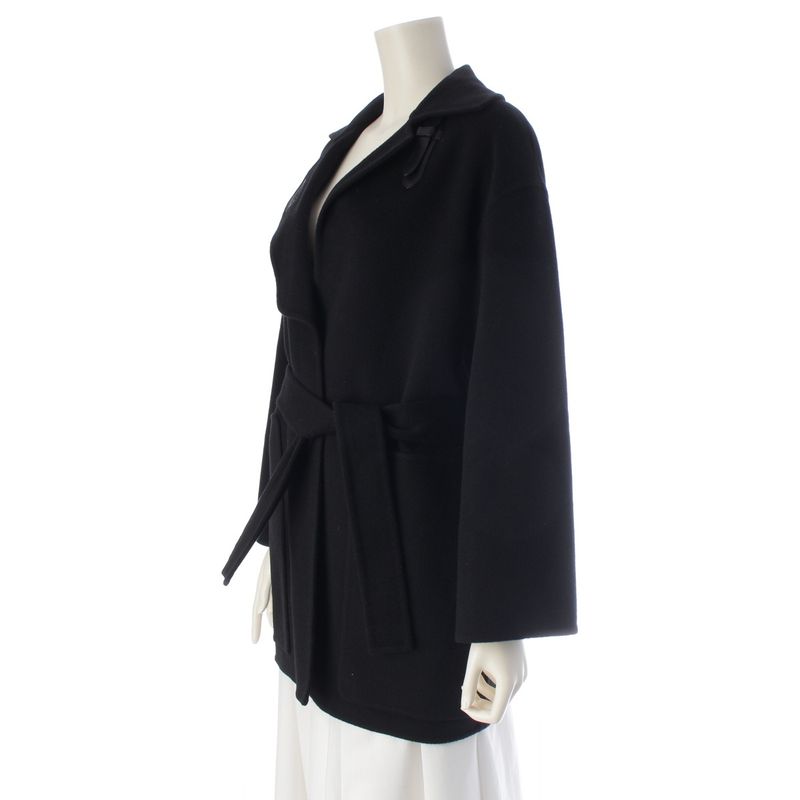 Hermes Cashmere Belted Short Gown Coat Black 34