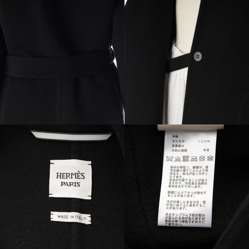 Hermes Cashmere Belted Short Gown Coat Black 34