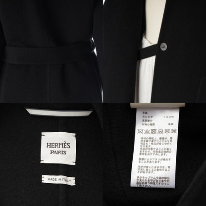 Hermes Cashmere Belted Short Gown Coat Black 34