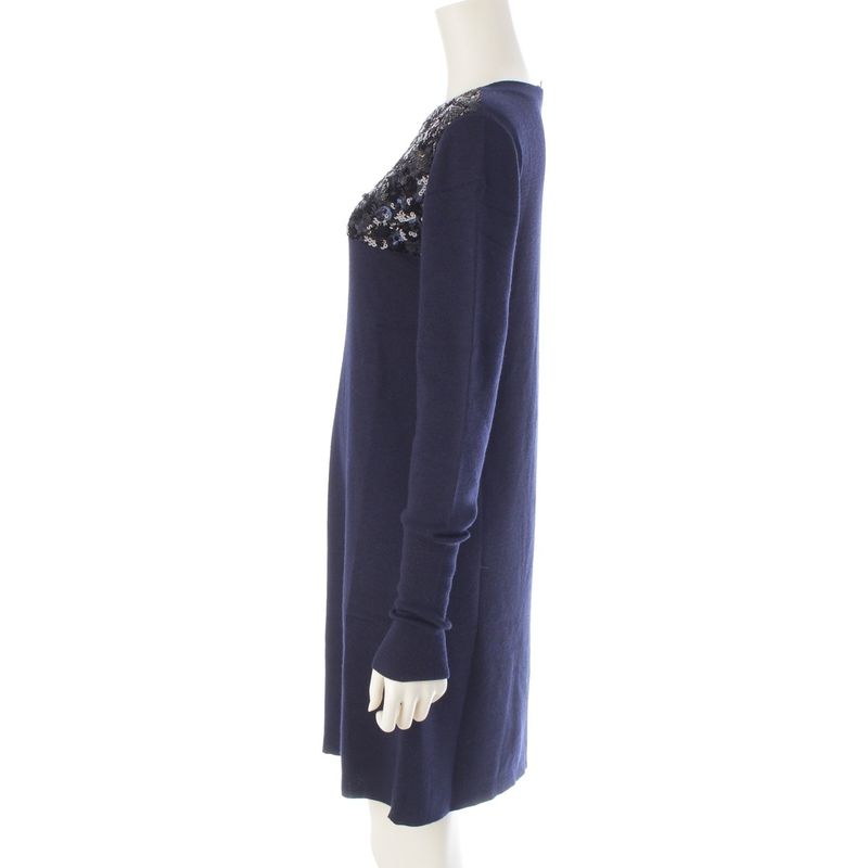 Louis Vuitton Wool Cashmere Knit Sequin Dress Navy XS