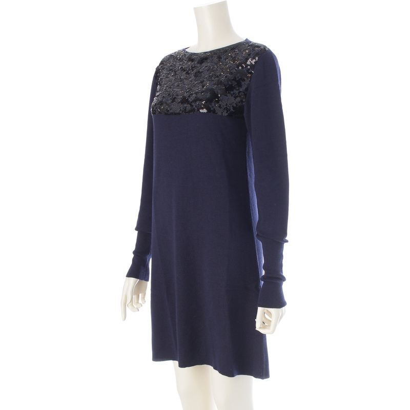 Louis Vuitton Wool Cashmere Knit Sequin Dress Navy XS