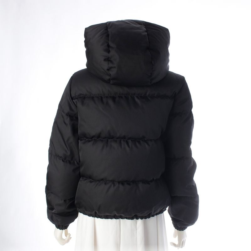 Prada Re-Nylon Triangle Logo Down Jacket with Inner Hood Puffer Black 38