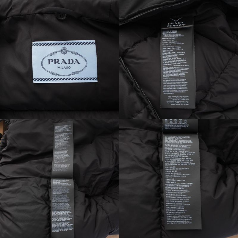 Prada Re-Nylon Triangle Logo Down Jacket with Inner Hood Puffer Black 38
