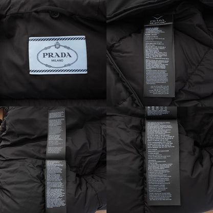 Prada Re-Nylon Triangle Logo Down Jacket with Inner Hood Puffer Black 38