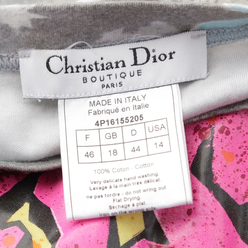 Dior Galliano Era Kaos Cotton Graphic Print Short Sleeve T-Shirt Top Gray 46