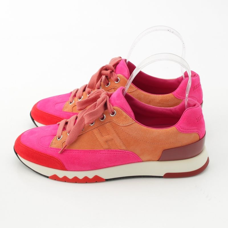 Hermes Suede Stadium Sneakers Pink Brown 38