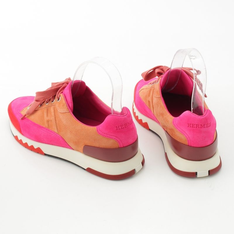 Hermes Suede Stadium Sneakers Pink Brown 38