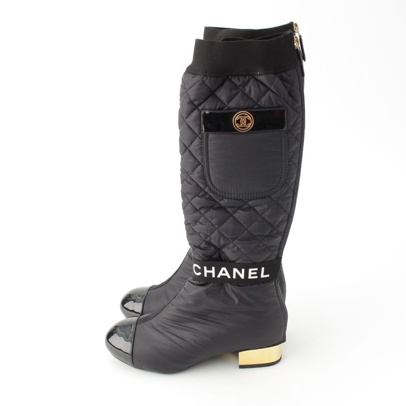 Chanel Nylon 2-Way CC Logo Removable Boots Black 35 2 1C