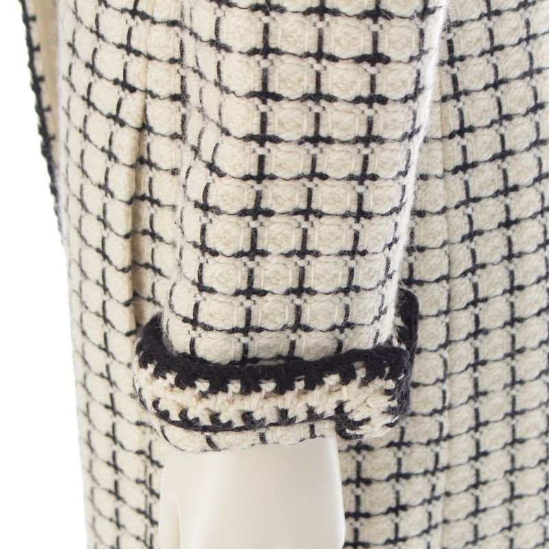 Chanel Tweed Wool Mohair Alpaca Long Coat Black White 38