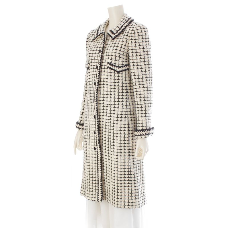 Chanel Tweed Wool Mohair Alpaca Long Coat Black White 38