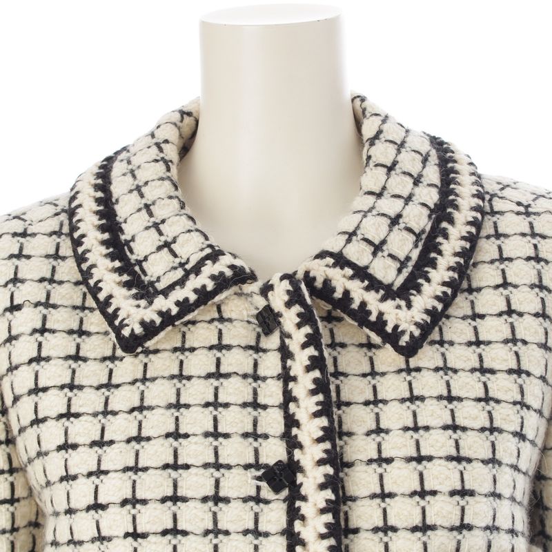 Chanel Tweed Wool Mohair Alpaca Long Coat Black White 38
