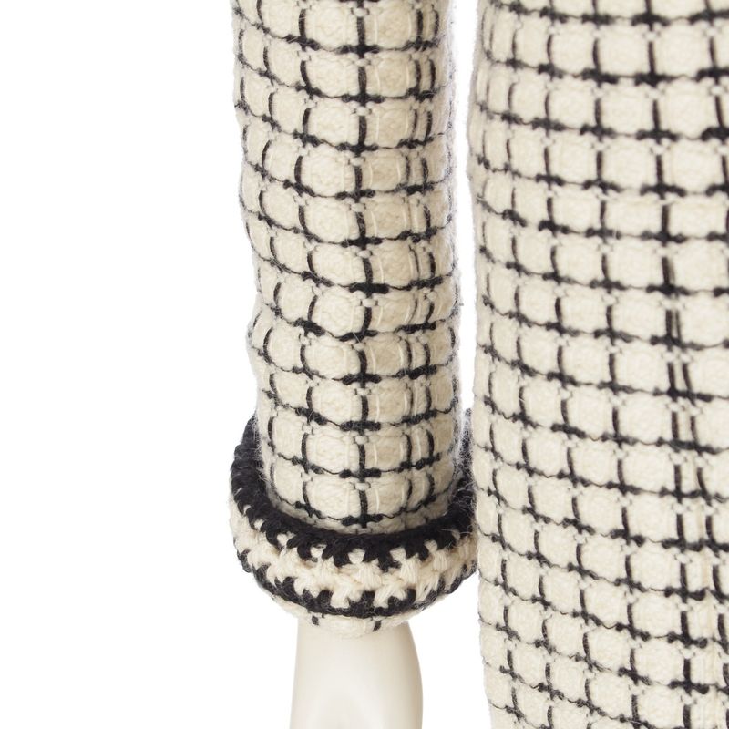 Chanel Tweed Wool Mohair Alpaca Long Coat Black White 38