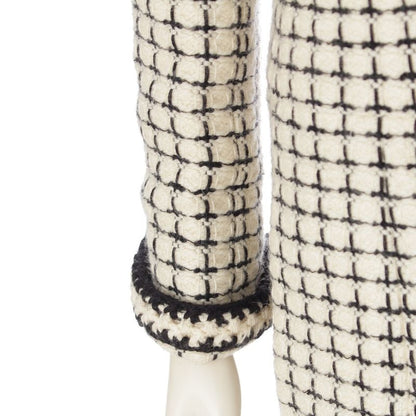Chanel Tweed Wool Mohair Alpaca Long Coat Black White 38