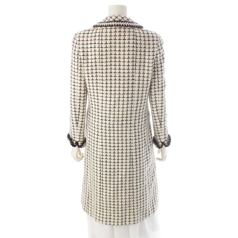 Chanel Tweed Wool Mohair Alpaca Long Coat Black White 38