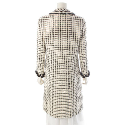 Chanel Tweed Wool Mohair Alpaca Long Coat Black White 38
