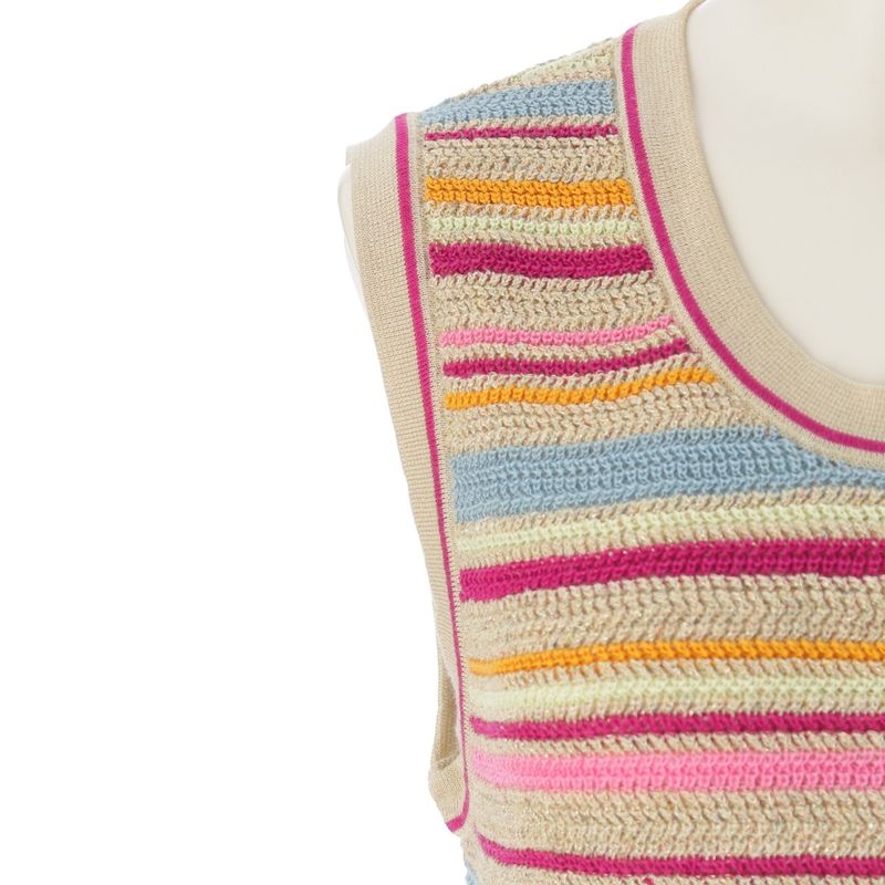 Chanel Cotton Knit Sleeveless Border Pattern Dress Multicolor 42