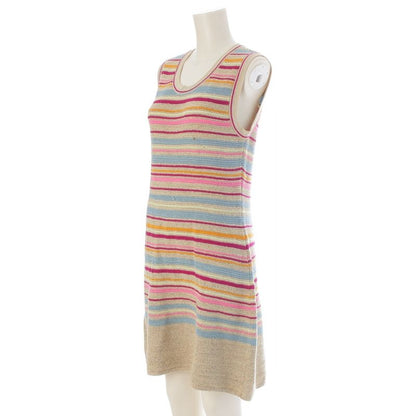 Chanel Cotton Knit Sleeveless Border Pattern Dress Multicolor 42
