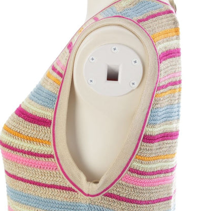 Chanel Cotton Knit Sleeveless Border Pattern Dress Multicolor 42