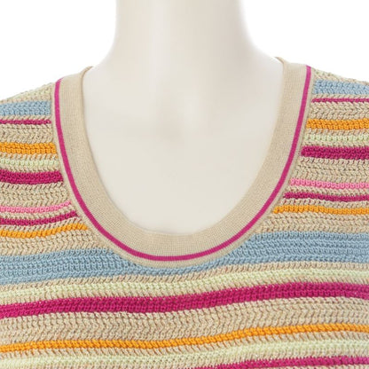 Chanel Cotton Knit Sleeveless Border Pattern Dress Multicolor 42