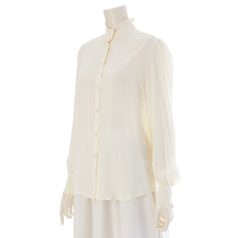 Celine Acetate Silk Ruffle Blouse Shirt Top White 36
