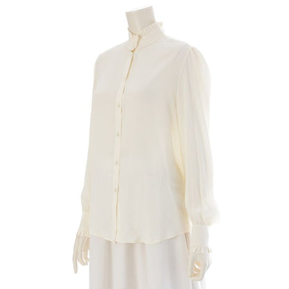 Celine Acetate Silk Ruffle Blouse Shirt Top White 36