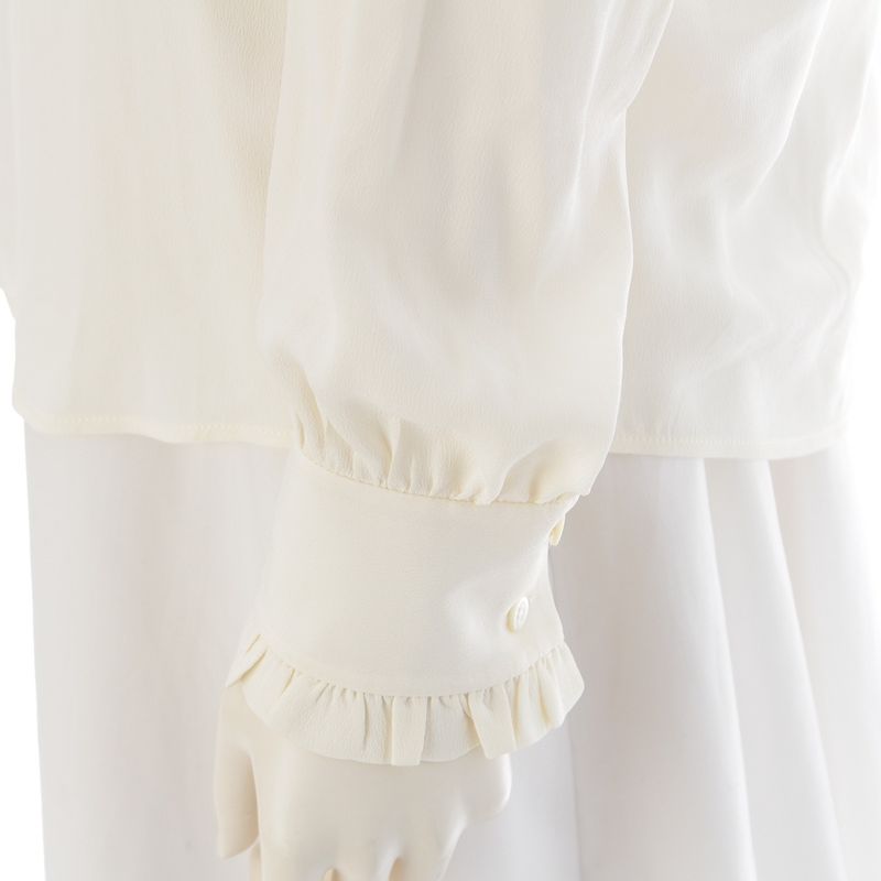 Celine Acetate Silk Ruffle Blouse Shirt Top White 36