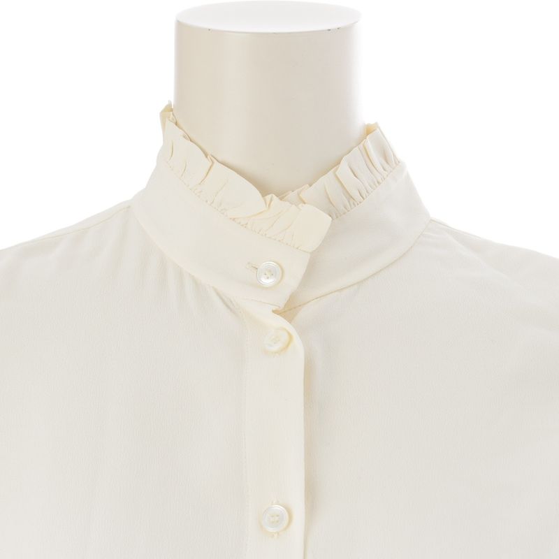 Celine Acetate Silk Ruffle Blouse Shirt Top White 36
