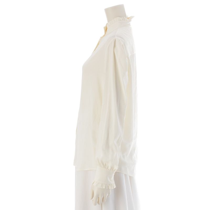 Celine Acetate Silk Ruffle Blouse Shirt Top White 36
