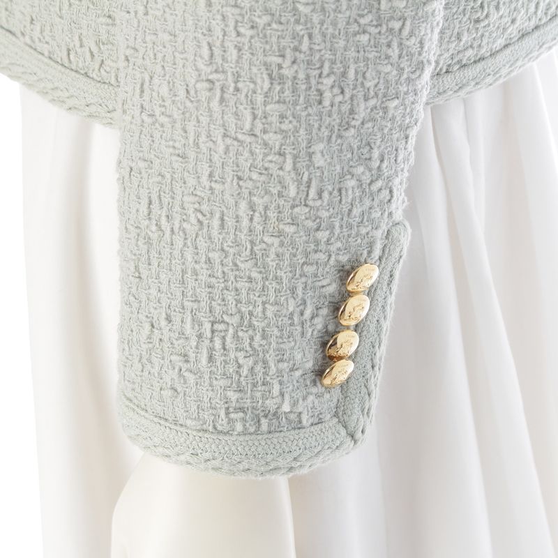 Celine Wool Mohair Nylon Collarless Jacket Light Blue Gray 36