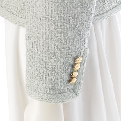 Celine Wool Mohair Nylon Collarless Jacket Light Blue Gray 36
