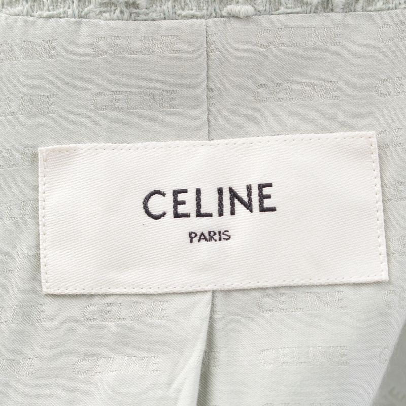 Celine Wool Mohair Nylon Collarless Jacket Light Blue Gray 36