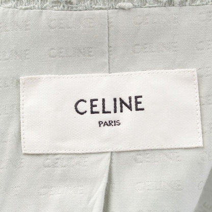 Celine Wool Mohair Nylon Collarless Jacket Light Blue Gray 36