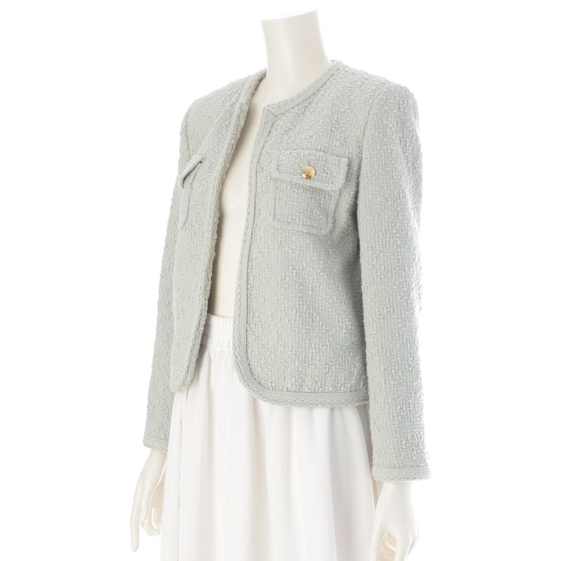 Celine Wool Mohair Nylon Collarless Jacket Light Blue Gray 36