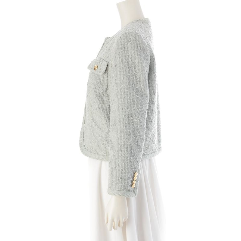 Celine Wool Mohair Nylon Collarless Jacket Light Blue Gray 36