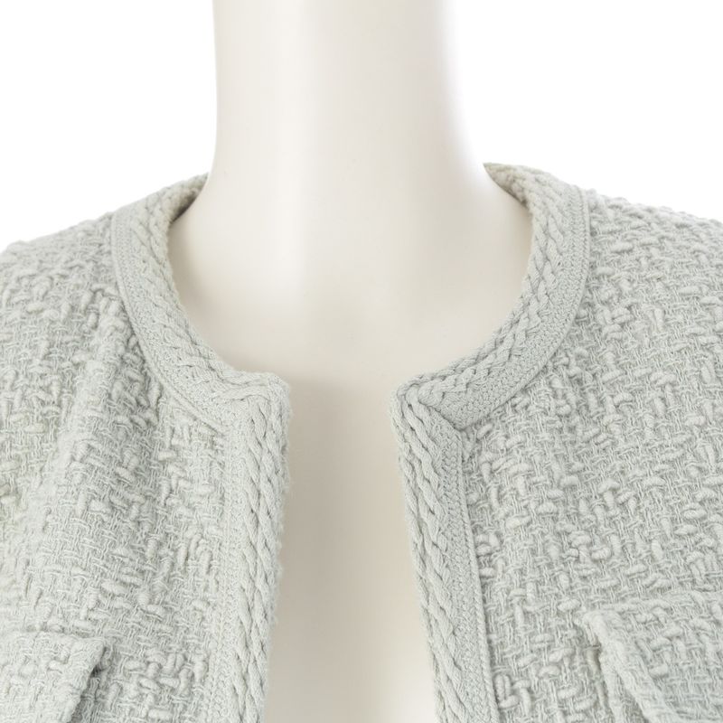 Celine Wool Mohair Nylon Collarless Jacket Light Blue Gray 36