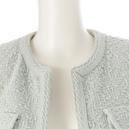 Celine Wool Mohair Nylon Collarless Jacket Light Blue Gray 36