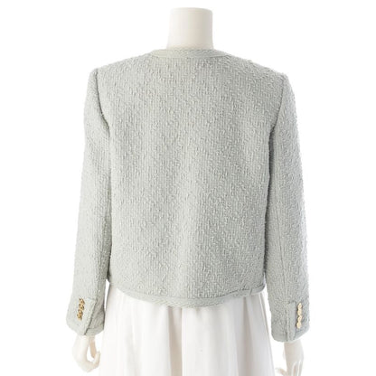 Celine Wool Mohair Nylon Collarless Jacket Light Blue Gray 36