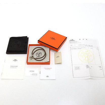 Hermes Leather Bracelet Glenan Double Tour Etoupe Silver