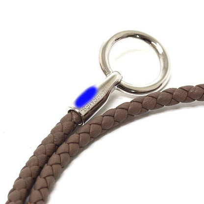 Hermes Leather Bracelet Glenan Double Tour Etoupe Silver