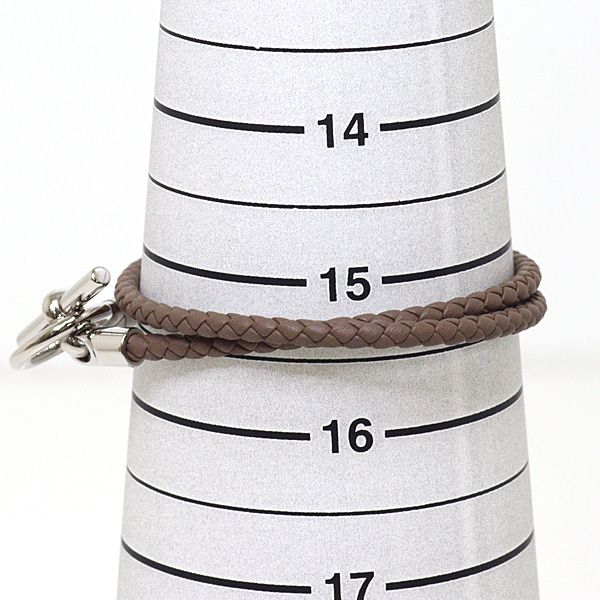 Hermes Leather Bracelet Glenan Double Tour Etoupe Silver