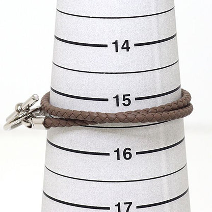Hermes Leather Bracelet Glenan Double Tour Etoupe Silver