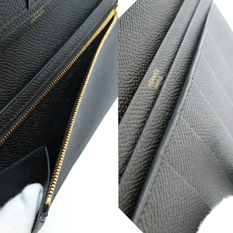 Hermes Bearn Souffle Epsom Gold Noir Black Wallet