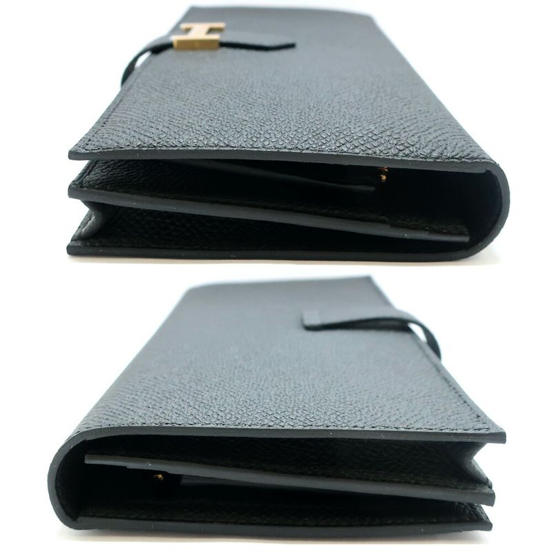 Hermes Bearn Souffle Epsom Gold Noir Black Wallet