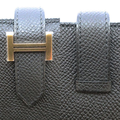 Hermes Bearn Souffle Epsom Gold Noir Black Wallet