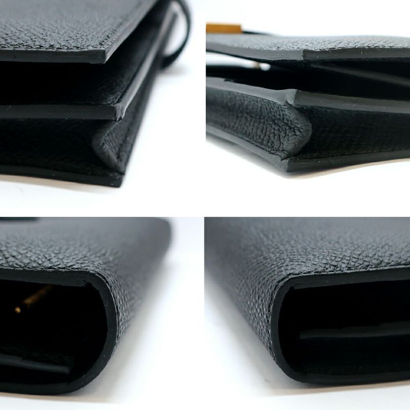 Hermes Bearn Souffle Epsom Gold Noir Black Wallet