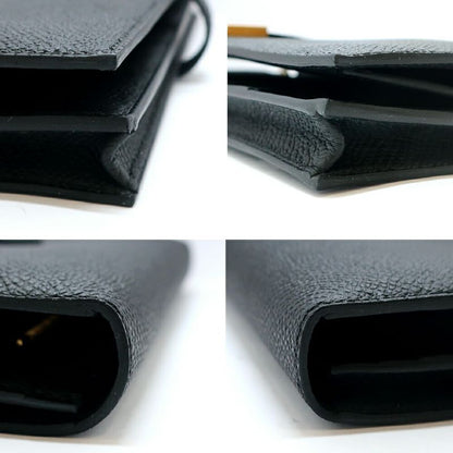 Hermes Bearn Souffle Epsom Gold Noir Black Wallet