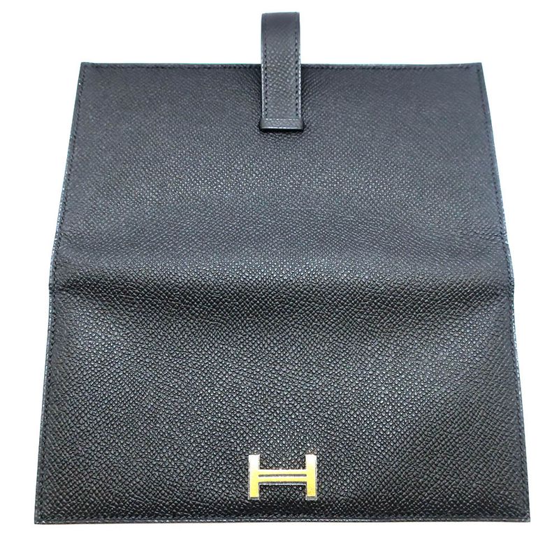Hermes Bearn Souffle Epsom Gold Noir Black Wallet