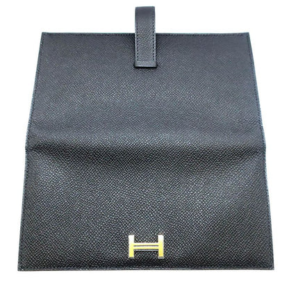 Hermes Bearn Souffle Epsom Gold Noir Black Wallet